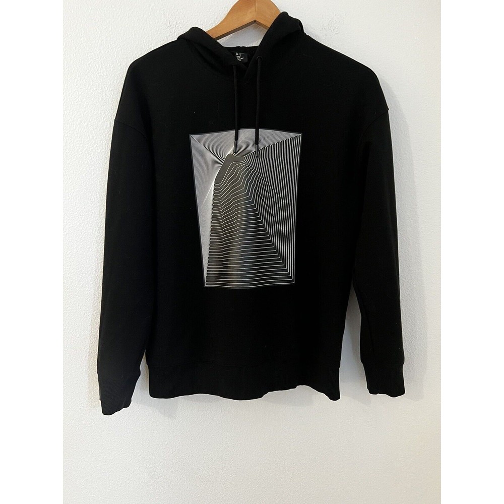 H&M Mens Medium Black Graphic Sweatshirt Hoodie M Minimalist Modern EUC - Picture 1 of 5